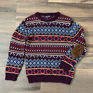 Cherokee Toddler Boys' Fair Isle Faux Suede Elbow Patch Grandpa Sweater Size 5T